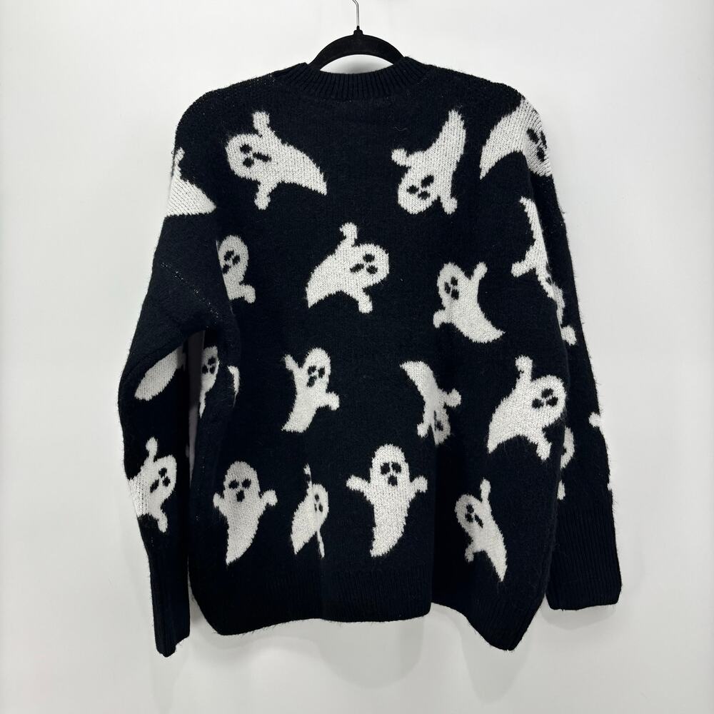 Vince Camuto Womens Medium Black White Ghost Halloween Sweater - Picture 2 of 16